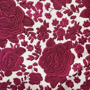 Tela de Flamenca Flores Fucsia Efecto Bordado sobre Blanco – Politecno